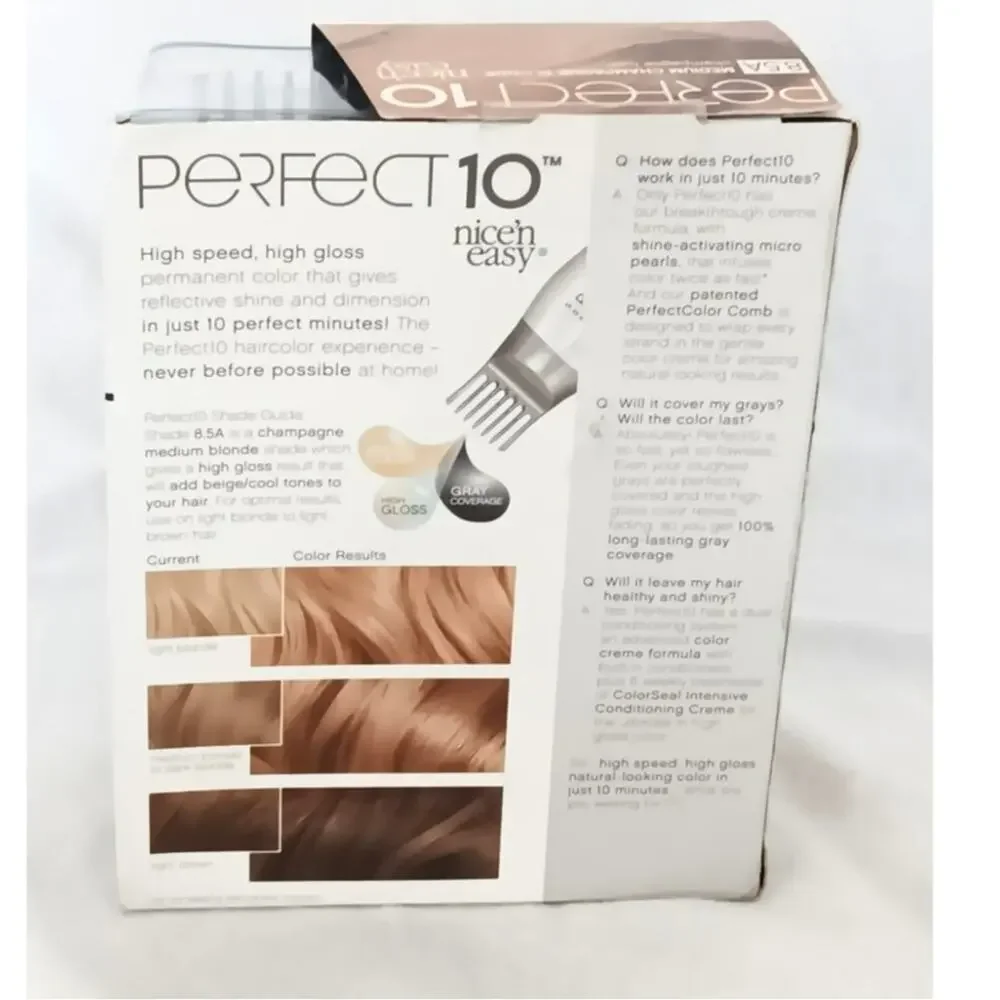 Clairol Perfect 10 Medium Champagne Blonde 8.5A Permanent Hair Color Dye Box